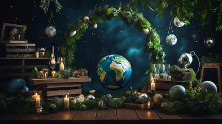 Room With Globe Surrounded by Greenery and Candlesの素材