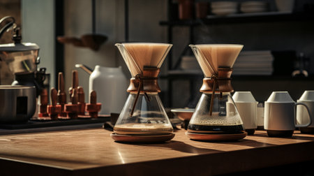 Coffee Maker on Wooden Tableの素材