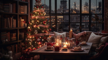A Living Room Filled With Furniture and a Christmas Treeの素材