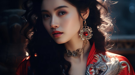Woman in Red Dress With Large Earringsの素材