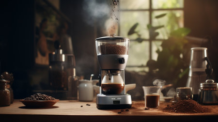 Coffee Maker on Wooden Tableの素材