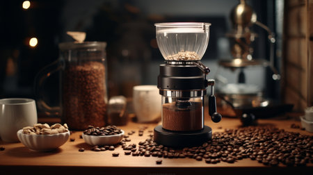 Coffee Maker on Wooden Tableの素材