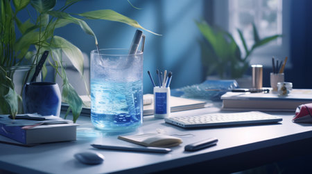 A Glass of Water and a Book on a Tableの素材