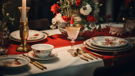A Table Set With Plates, Silverware, and a Candleの素材