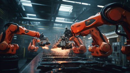 Robotic Arm Moving Along a Conveyor Beltの素材