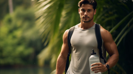 Man With Backpack and Water Bottleの素材