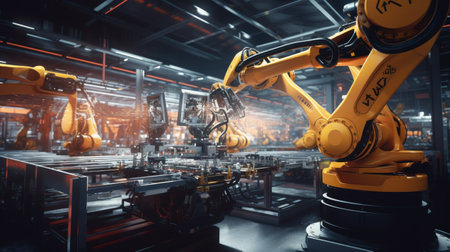 Robotic Arm Moving Along a Conveyor Beltの素材