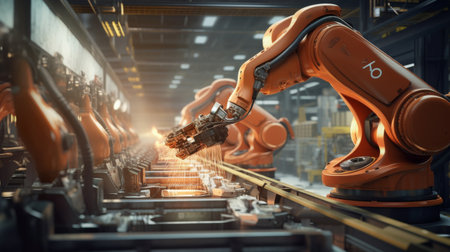 Robotic Arm Moving Along a Conveyor Beltの素材