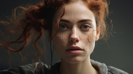 Woman With Red Hair Closing Her Eyesの素材