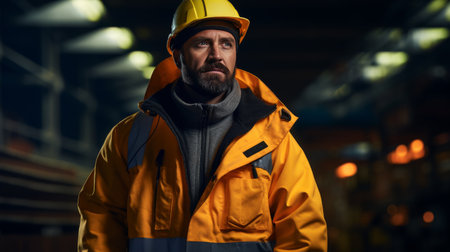 Man Wearing Hard Hat Standing in a Factoryの素材