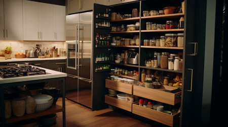 A Kitchen With a Stove Top Oven Next to a Refrigeratorの素材