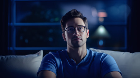 Man Wearing Glasses Sitting on a Couchの素材