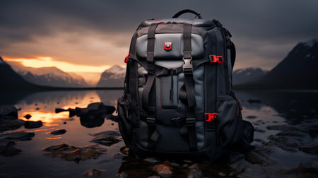 Backpack Resting on Top of Waterの素材