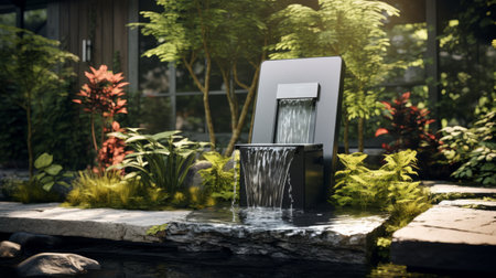 A Water Fountain in a Garden With Rocks and Plantsの素材