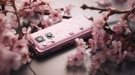 Pink Cell Phone on Tableの素材
