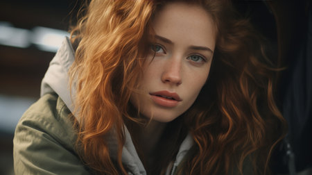 Woman With Long Brown Hair Looking at the Cameraの素材