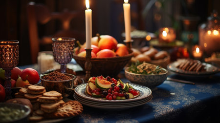 Abundant Feast With Candles Adorning a Tableの素材