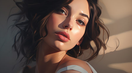 A Painting of a Woman With Flowers in the Backgroundの素材