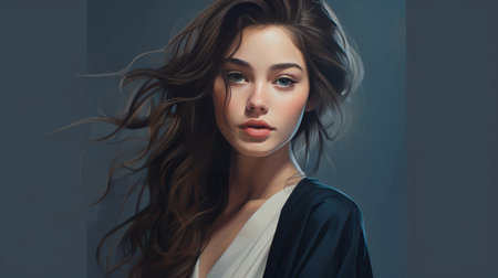 A Painting of a Woman With Flowers in the Backgroundの素材