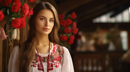 Woman With Long Hair Wearing Red and White Dressの素材