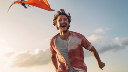 Man Running With Kite in the Airの素材