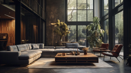 Living Room Filled With Furniture and Wall Paintingの素材