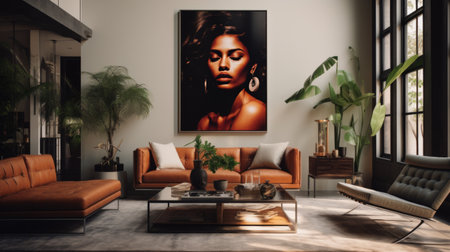 Living Room Filled With Furniture and Wall Paintingの素材