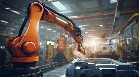 Robotic Arm Working on Machineryの素材