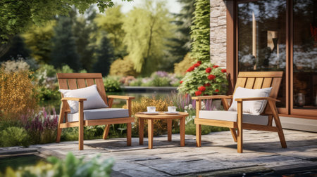 A Couple of Chairs on a Stone Patioの素材