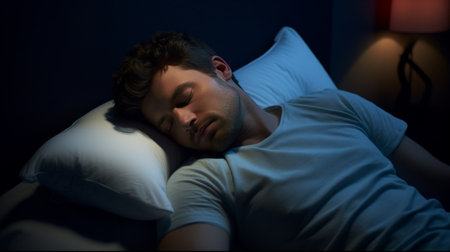 A Man Laying in Bed With His Eyes Closedの素材