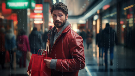 Man Carrying Shopping Bags in a Mallの素材