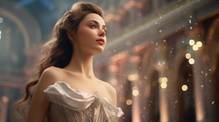 Woman in White Dress Standing in Front of Buildingの素材