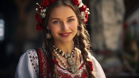 Woman With Braids and Flower in Hairの素材
