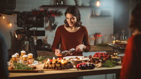 Woman Standing in Front of Table Filled With Foodの素材