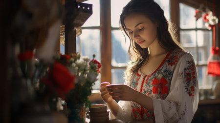 Woman With Braids and Flower in Hairの素材