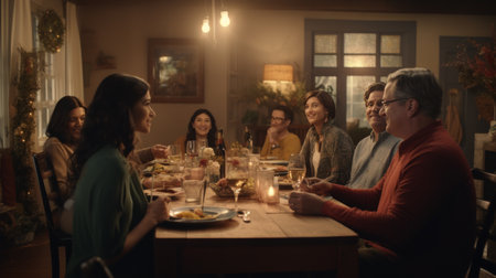 Group of People Standing Around a Table Filled With Foodの素材