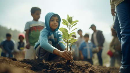 man Kneeling Down to Plant a Treeの素材