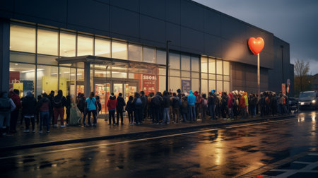 Large Group of People Standing Outside of a Buildingの素材