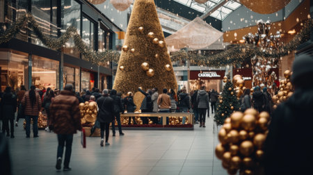 A Large Christmas Tree in a Shopping Mallの素材