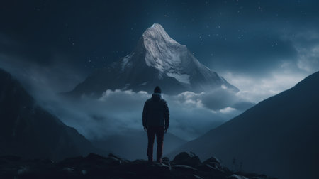 Man Standing on Top of a Mountainの素材