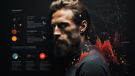 Man With Long Hair and Beard in Front of Dark Backgroundの素材