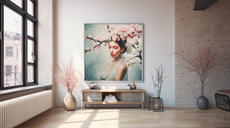 Living Room With Two Chairs and a Painting on the Wallの素材