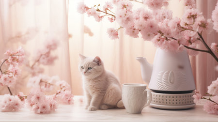 Table With Vases of Pink Flowersの素材