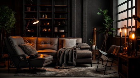 A Cozy Living Room With a Couch and a Chairの素材