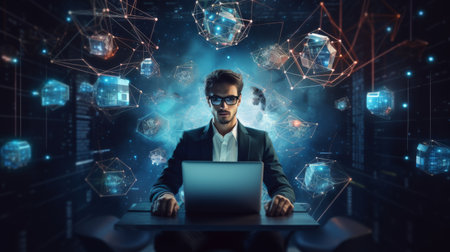 Man Sitting in Front of Laptop Computerの素材