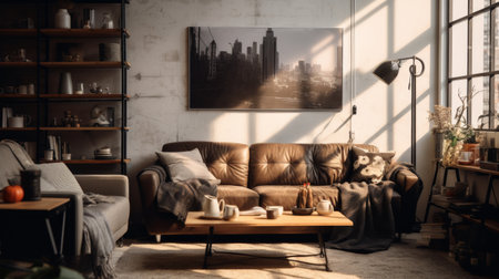 A Cozy Living Room With a Couch and a Chairの素材