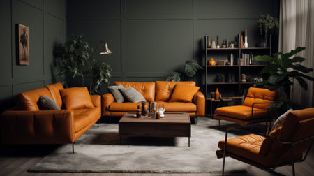 A Cozy Living Room With a Couch and a Chairの素材