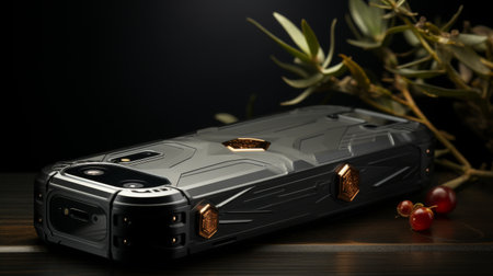 Cell Phone Sitting on Wooden Tableの素材