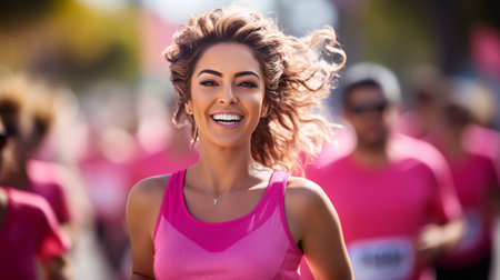 Woman in Pink Shirt Running in Raceの素材