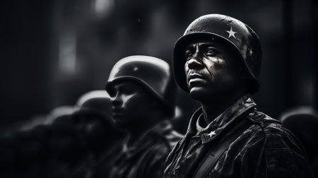 Man in Military Uniform Standing in Lineの素材